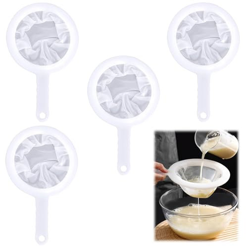 HEOUCH 4 Pezzi Colino Cucina, Setaccio da Cucina con Manico, Passino a 400/300 /200/100 Maglie, Colino a Rete, Colino a Punta Fine per Filtrare Succo, Latte, Caffè e Vino