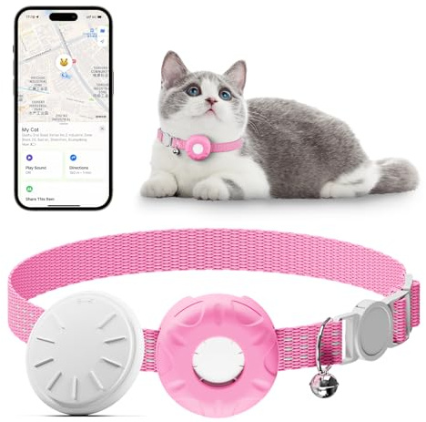 Cat GPS Tracker, Tractive GPS Pet Tracker, Cat Tracker Collar with Safety Elastic Buckle, Works with Any Collar,Compatible with Apple Find My App (Only iOS), No Monthly Fee, Pink