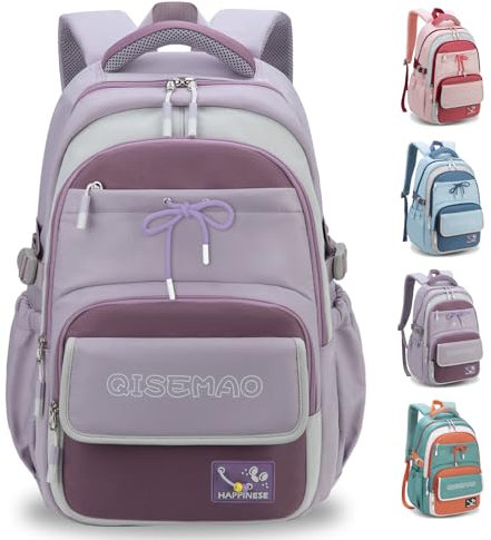 Amythe Sac à Dos Fille Collège, 2025 Cartable Adolescent Scolaire Imperméable Durable, Sac Ecole Lycée Fille avec Poche Antivol, Grande Capacité pour 15.6 Ordinateur, 22L-Violet