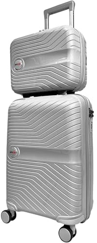 RYDR 2-Piece Lightweight Luggage Set Hard Shell Suitcase with Combination Lock Spinner Wheels Travel Carry On Hand Cabin Luggage with Beauty Case (Grey)