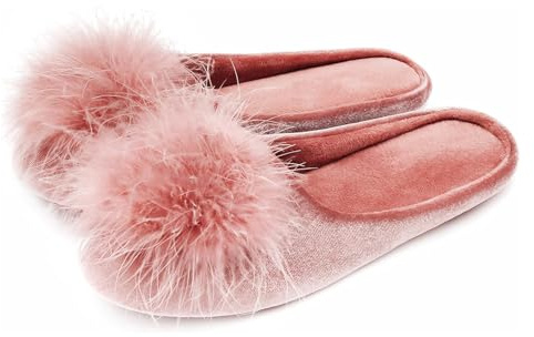 BCVIA Women's Cozy Velvet Memory Foam House Slippers Fuzzy Feather Indoor House Shoes
