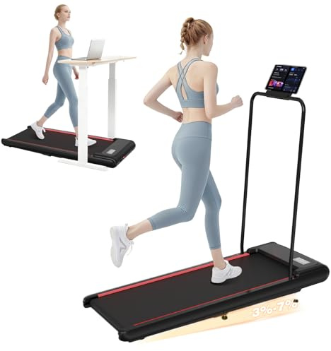 LIKESPORTING Cinta de Correr, Cinta de Correr con Barandilla Desmontable, Walking Pad 3 Niveles Inclinación, Soporte Tableta, Motor Silencioso, Mando a Distancia y Pantalla, para Hogar y Oficina