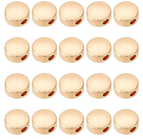 BENECREAT 20 PCS Cuentas de Latón Cuentas Chapado en Oro Real para Manualidad Accesorios de Joya DIY Color Dorado de Larga Duración, Redondo 5x3mm