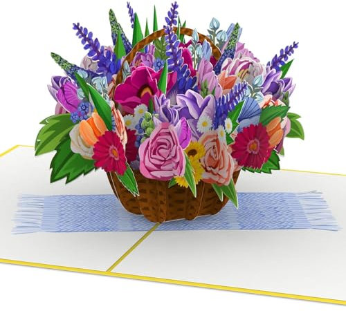 papercrush® Pop Up Karte „Bunter Blumenkorb“ - 3D Blumenkarte für sie (Frau, Freundin), Geburtstagskarte mit Blumenstrauß für Mama, Tante & Oma, Dankeskarte, Mutmacher oder Aufmunterung nach Operation
