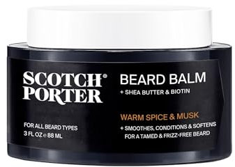 Scotch Porter Conditioning Beard Balm for Men | Hydrates, Smooths, Adds Shine & Tames Flyaway Hair | Formulated with Non-Toxic Ingredients, Free of Parabens, Sulfates & Silicones | Vegan | 3oz Jar