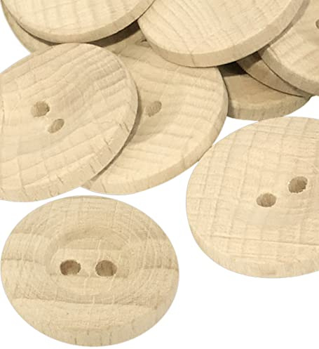 AERZETIX - C56488 - Juego de 10 Botones redondos en madera Ø23x5mm con 2 agujeros 36L L36 - color natural - diámetro de apertura 2mm - mercería costura ropa artesanía moda decoración