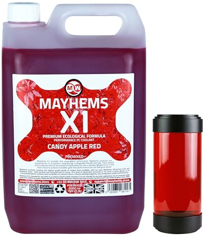 Mayhems - X1 förblandad PC kylvätska - datorvattenkylningsvätska - flytande kylning, Miljövänlig serie, UV, 5 liter, candy apple red (röd)