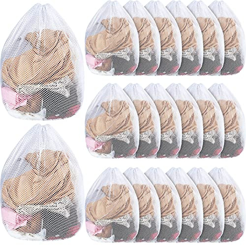20 Pcs Mesh Laundry Bags Bulk with Drawstring 20 x 24'' White Heavy Duty Mesh Bag Machine Washable Sturdy Large Net Laundry Wash Bag for Dormitory College Apartment Travelling Camping