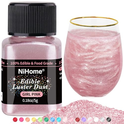 NiHome Edible Luster Dust Glitter Powder Metallic Food Decorating Sprinkle Glimmery Brew Dust for Drink Wine Beverage Cake Dessert Home Bakery Restaurant Vegan Allergen-Free (5g/0.18oz, Girl Pink)