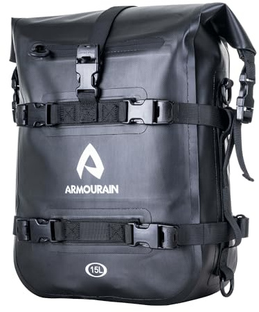 ARMOURAIN Borsa Paraurti Moto Impermeabile 6L 8L 15LBorse Moto Paramotore con Tracolla Moto Crash Bar Borse Laterali Impermeabili Strumenti Equitazione Accessori(15L TPU Nero)