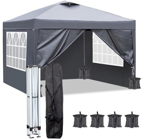 Bonnlo Pop Up Gazebo with Sides and Vent, Easy Setup Instant Canopy, Folding Garden Party Tent, Portable Event Shelter, Grey 3m x 3m