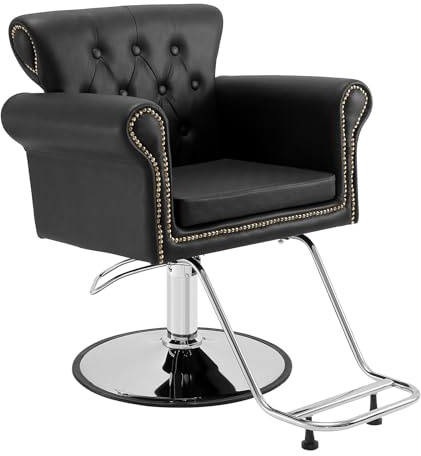 VEVOR Chaise de Coiffeur Hydraulique Fauteuil Salon Coiffure Pivotant 360° Charge 150 kg Hauteur Réglable 905-1060 mm Siège Barbier avec repose-pieds pour Salon Professionnel, Shampoing, Beauté, Noir