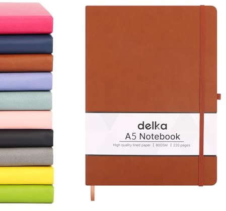 delka A5 anteckningsbok – linjerad anteckningsblock journal, mjukt omslag skrivblock för kontor, skola, högskola, hem och företag – perfekt för anteckningar, daglig planering, journalföring och