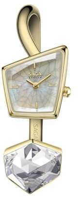SAGA Illusion Women's Luxury Cuff Bangle Watch, Shaped Mineral Case, Swiss Ronda Quartz Movement, 30M Water Resistant, 316L Stainless Steel Bracelet with Danube Crystals