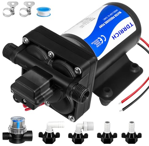 TDRRICH RV Diaphragm Water Pump 12V for Pool,330GPH 4-Chamber Increase Pressure Booster Pump for Hose Lawn,5.0GPM 70PSI Electric Garden Sprinkler Marine Boat for Camper Sprayer Bathroom Kitchen
