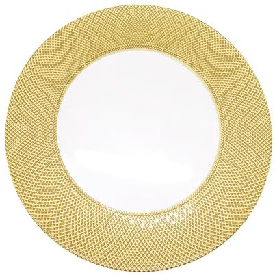 Stylish 33cm Gold Checkered Glass Charger Plate – Round Underplate Ideal for Weddings, Parties, Anniversaries, Birthday Party, Tableware and Catering Events - 1 Pc