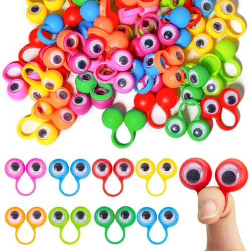 Felly 100 PCS Eye Finger Puppets Toys Set for Toddlers, Funny Googly Eye Rings Educational Kids Toys, Role-Playing, Classroom Creativity Rewards, Party Rings Favors for 2, 3, 4, 5, 6 Boys and Girls