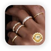 Diamday Gold Rings for Women, 14K Gold Plated Stacking Ring Set Non Tarnish | Rings Women Gold Cubic Zirconia Bands Statement Engagement Promise Wedding Ladies Ring Thumb Stack Ring Set
