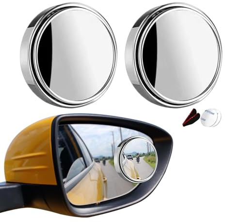 2 Pcs Blind Spot Mirrors, 360° Rotate Sway Silver Round Curved Convex Wide Angle Mirror, Waterproof HD Crystal Glass Blindspot Mirrors for Car