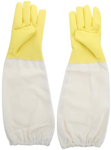 Artibetter Heavy Duty Beekeeping Gloves with Elastic Ventilated PU and Canvas Long Sleeves for Forearm Protection Resistant Safety Work Gloves for Outdoor Beekeepers