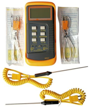 FACAIIO Digitales Thermoelement-Thermometer, zweikanalig, K-Typ, -50 °C bis 1300 °C, LCD-Bildschirm, 6802 II, 4 x Sonden 9 V, für BGA-HVAC