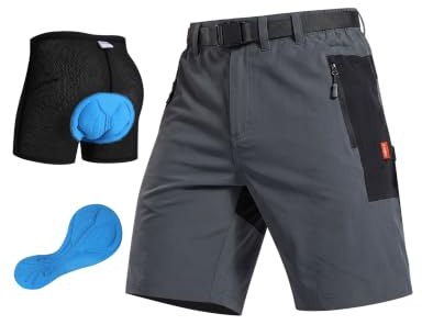 INBIKE Culotte Pantalones Cortos de MTB Hombre para Ciclismo y Bicicletas de montaña, Bolsillos con Cremallera, Resistente al Agua, Transpirables, Secado Rápido, para Outdoor Gris L