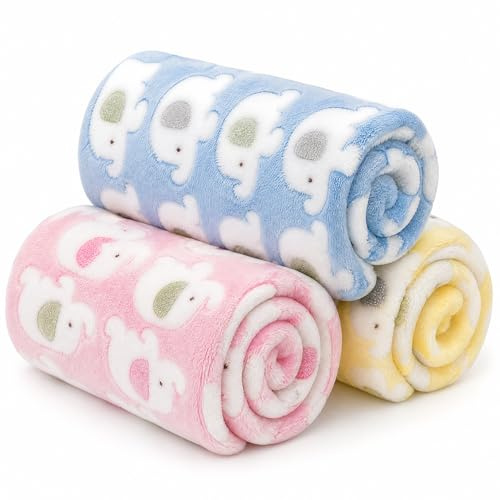 Xiansini Cat Blanket 3 PCS 60x40cm Cotton, Soft Pet Blankets for Cats and Small Dogs Pink Yellow Blue, Puppy Blanket Kitten Blanket for Travel Outdoor Crate Sofa Bed, Small Pet Blanket 3 Pack