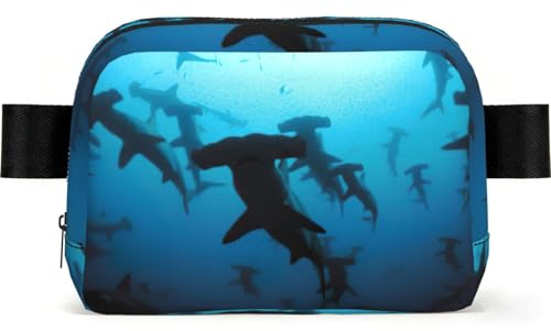 Sac banane imperméable avec sangle réglable et fermeture éclair pour femme Motif requins marteaux