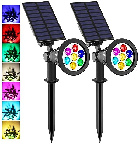 LED Solar Spotlights,T-SUNUS 7 LED Color-Changing Garden Solar Lights,Security Lighting, Path Lights,Landscape Light for Patio,Lawn,Tree,Yard, Garden (2Pack)
