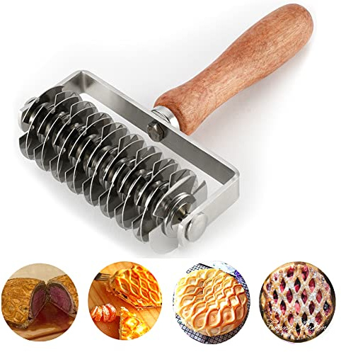 AMPSEVEN Pastry Lattice Roller Cutter - Stainless Steel Dough Lattice for Pie Pizza Bread beef wellington Pastry Crust Roller Cutter