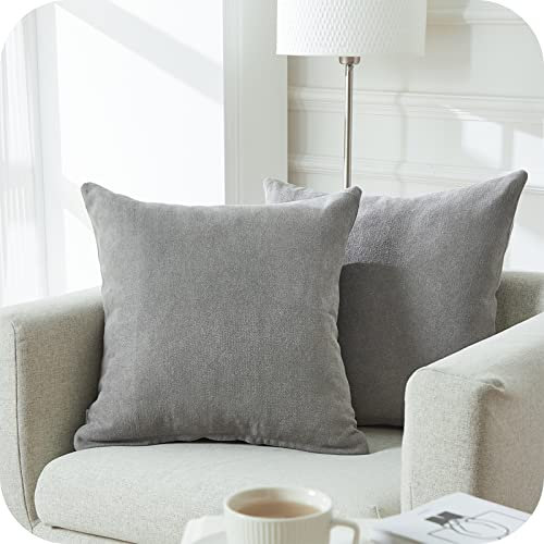 Topfinel Kissenbezug 60x60 cm Grau Kissenbezüge Chenille 2er Set Flauschig Kissenhülle Sofakissen Große Dekokissen Kuschelkissen Zierkissen Deko Wohnzimmer Bett Schlafzimmer Sofa