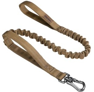 EXCELLENT ELITE SPANKER Military Bungee Dog Leash Elastic Leads Rope with 2 Padded Control Handle for Medium and Small Dogs (Coyote Brown)