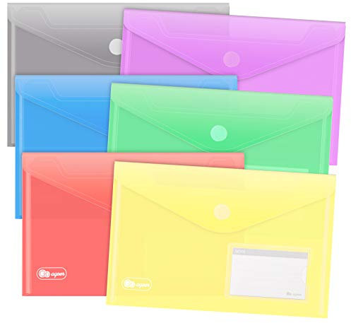 12er Set Dokumententasche A5, 6 Farbe Klettverschluss Dokumentenmappe Brieftaschen zum Dokumenten Abheften mit Lochrand/Etikettentasch und 20 Stück Gifted Visitenkarte