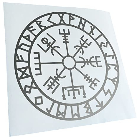 Kiwistar - Autocollant - boussole viking runes - argent - G24 - Pour voitures, vélos, véhicules, motos, cyclomoteurs, tuning, vitres arrière