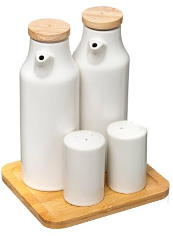 5five - aceitera, vinagrera y pimentera de cerámica blanca seramik