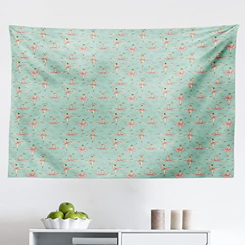Ambesonne Ballet Tapestry, Ballerinas Dancing in Various Poses Fine Arts Theme Theatrical Activity, Fabric Wall Hanging Decor for Bedroom Living Room Dorm, 45 X 30, Seafoam Pale Pink Cream