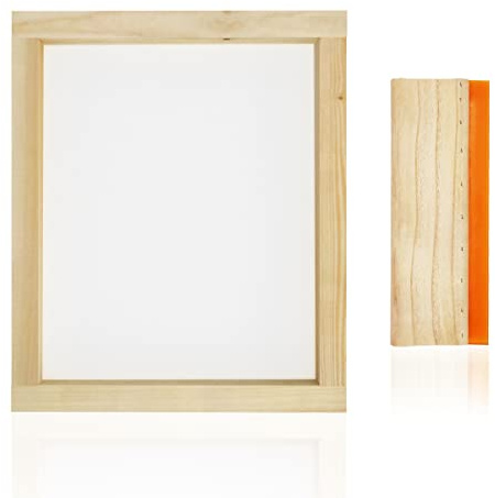 Worown Cadre de sérigraphie en bois de 25,4 x 35,6 cm avec 110 mailles blanches et 1 raclette de sérigraphie de 10 x 10 pouces