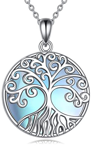 YAFEINI Árbol de la Vida Collar de Piedra de Luna Collar de Plata Esterlina 925 árbol de la vida de la Joyería de Regalo para las Mujeres Niñas Mamá (C-Árbol de la vida de piedra lunar)