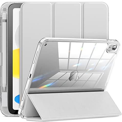 INFILAND Hülle für iPad 10. Generation Vollständig Kristallklar Slim Folio Magnetisch Schutzhülle [Anti-Vergilbung] mit Stifthalter Kompatibel mit iPad 10th Generation 10.9 2022 (Diamantklar Silber)