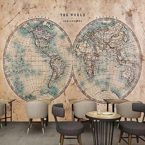 Anpassad fototapet retro nostalgisk världskarta väggmålningar restaurang café arbetsrum väggmålning 3D vattentät 150 cm (b) x 105 cm (h)