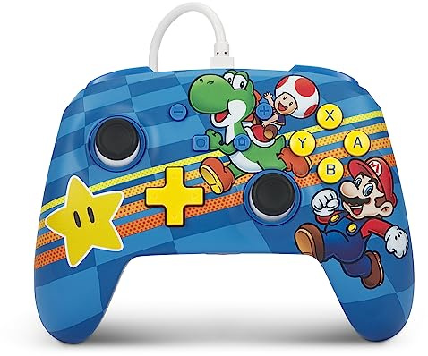 PowerA Verbesserter Kabelgebundener Controller für Nintendo Switch – Mushroom-Kingdom-Freunde, Gamepad, Game-Controller, Kabelgebundener Controller, Offiziell Lizenziert