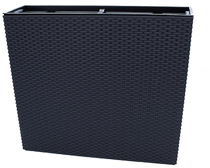 Spetebo XL Pflanzkasten anthrazit in Rattan Optik - 57 x 49 cm - Kunststoff Kubus Blumenkübel rechteckig - Outdoor Garten Blumentopf Pflanzkübel Blumenkasten Pflanzsäule