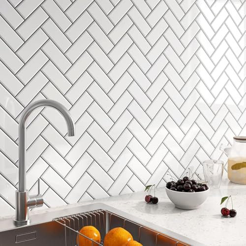 FunStick Azulejos Adhesivos Cocina Blanco Vinilos de Pared Decorativos Cocina Azulejos Impermeable 30×30CM 5 Baldosas Adhesivas Pared Baño 3D Blanco Pegatinas de Losetas Vinilo Para Paredes de Cocina
