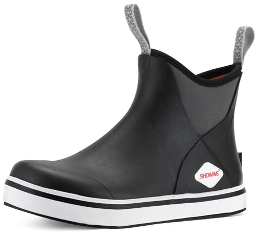 Showave Kid's Deck Boots Waterproof Ankle Rain Boots for Boys Girls Insulated Neoprene Rubber Boots Non-slip Child Rain Shoes (Black,7 Big Kid)