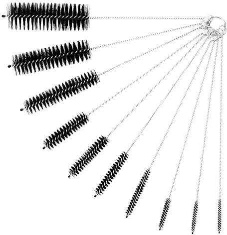10 Pack Reusable Straw Cleaner Brushes, Assorted Sizes with Extra Long Stainless Steel Handles & Flexible Nylon Bristles, Straw Brush Cleaner for Tumblers, Sippy Cups, Bottles, Pipes & Tubes (Black)