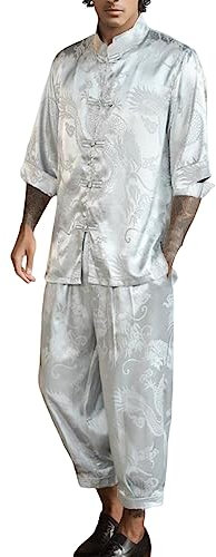 Beokeuioe Freizeitanzug - Chinesische Satin Tangzhuang Traditioneller Tang-Anzug Kampfkunst Kung Fu Tai Chi Uniform Trainingsanzug Langärmelige hemd Hose Kostüm Damen Herren