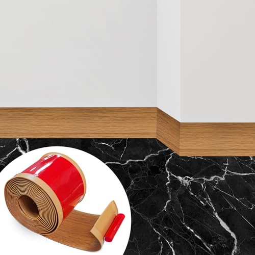 PVC mjuk sockellist självhäftande 300 cm, golvlist övergångsskena golvlister självhäftande bredd 10 cm, golvlist självhäftande för kök, badrum och vardagsrum (gul ekfärg)