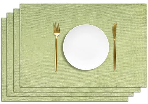 AUAUY Tischset Leinen Platzdeckchen Stoff 4er Set, Tischsets Abwaschbar, Baumwolle Leinen Tischsets Platzsets für Tisch, Küche, Essen, Platzset Grün 45 x 32 cm Tischunterlage Esstisch