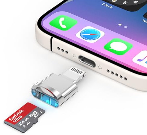 [Apple MFi zertifiziert] Micro SD Kartenleser für iPhone, Lightning auf Micro SD/TF Kartenleser Micro SD Kartenadapter für iPhone 14 13 12 11 Pro Max XS XR X 8 iPad, kompatibel mit iOS 17