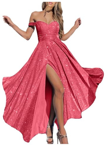 Robe De Soiree Femme à Paillettes, Robe Longue Femme Chic Et Elegant,Robe Sexy Femme Fente éPaules DéNudéEs Mode Dress CéRéMonie Party FêTe d'anniversaire Cocktail MariéE Sequins Grande Taille Robes